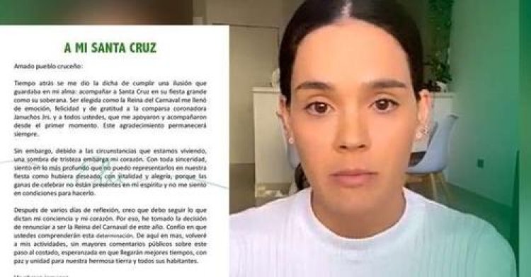 La Reina del Carnaval Cruceño renuncia y dice que las ganas de celebrar no están en ella