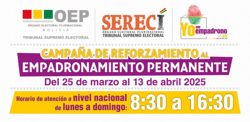 Del 25 de marzo al 13 de abril el Serecí realizará el empadronamiento electoral permanente