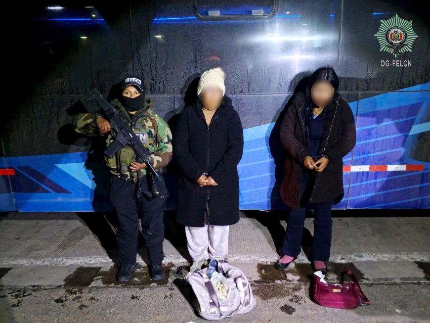 Dos pasajeras fueron detenidas con 115 cápsulas de pasta base de cocaína en la carretera Oruro–Pisiga