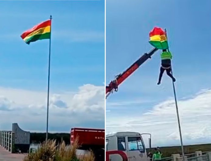 Bandera boliviana en Puno desató polémica y fue retirada por autoridades peruanas.
