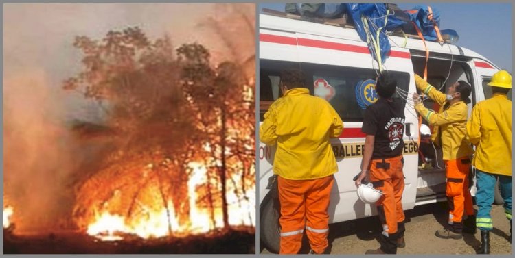 Bomberos voluntarios de Tarija acuden al llamado de auxilio de la Chiquitania
